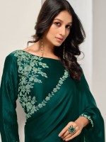 Peacock Green Pure Crepe Saree